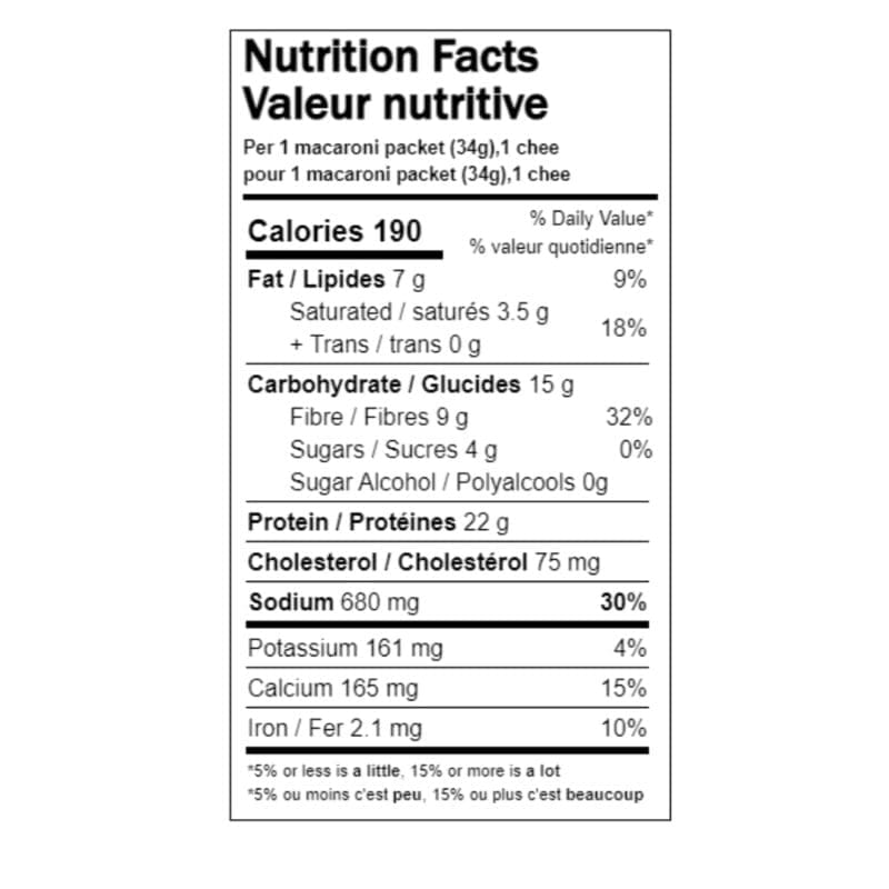 Macaroni and Cheese nutrition fact1